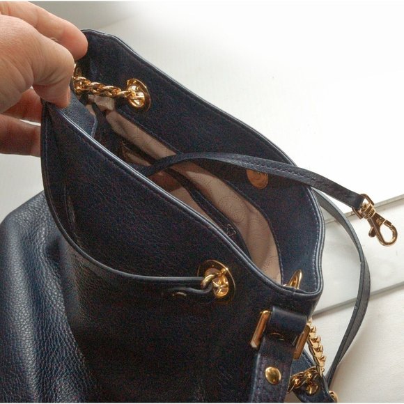 Michael Kors Jet Set Pebbled Leather Medium Shoulder Tote in Blue PreOwnedNice - Picture 11 of 16